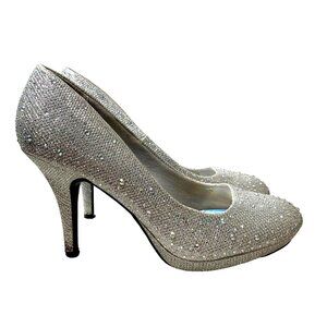 Hot Tomato Heels Womens 6.5 M Silver Bling Sparkle Rhinestone Pumps Prom Wedding
